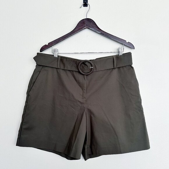 Melanie Lyne Belted Shorts 16 | Olive Green | Quiet Luxury Minimalist Vibe - Picture 1 of 6